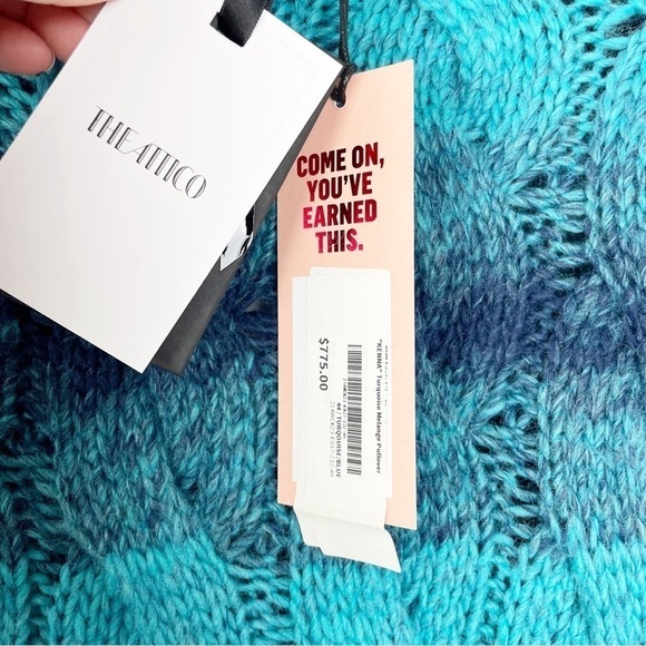 The Attico Kenna Turquoise Melange Crew Oversized  Pullover Sweater Blue Cable - Picture 9 of 10